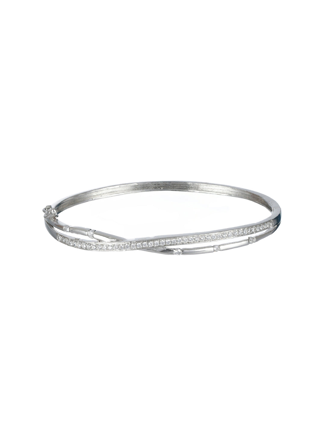 Silver-Toned & White American Diamond Handcrafted Silver-Plated Bracelet