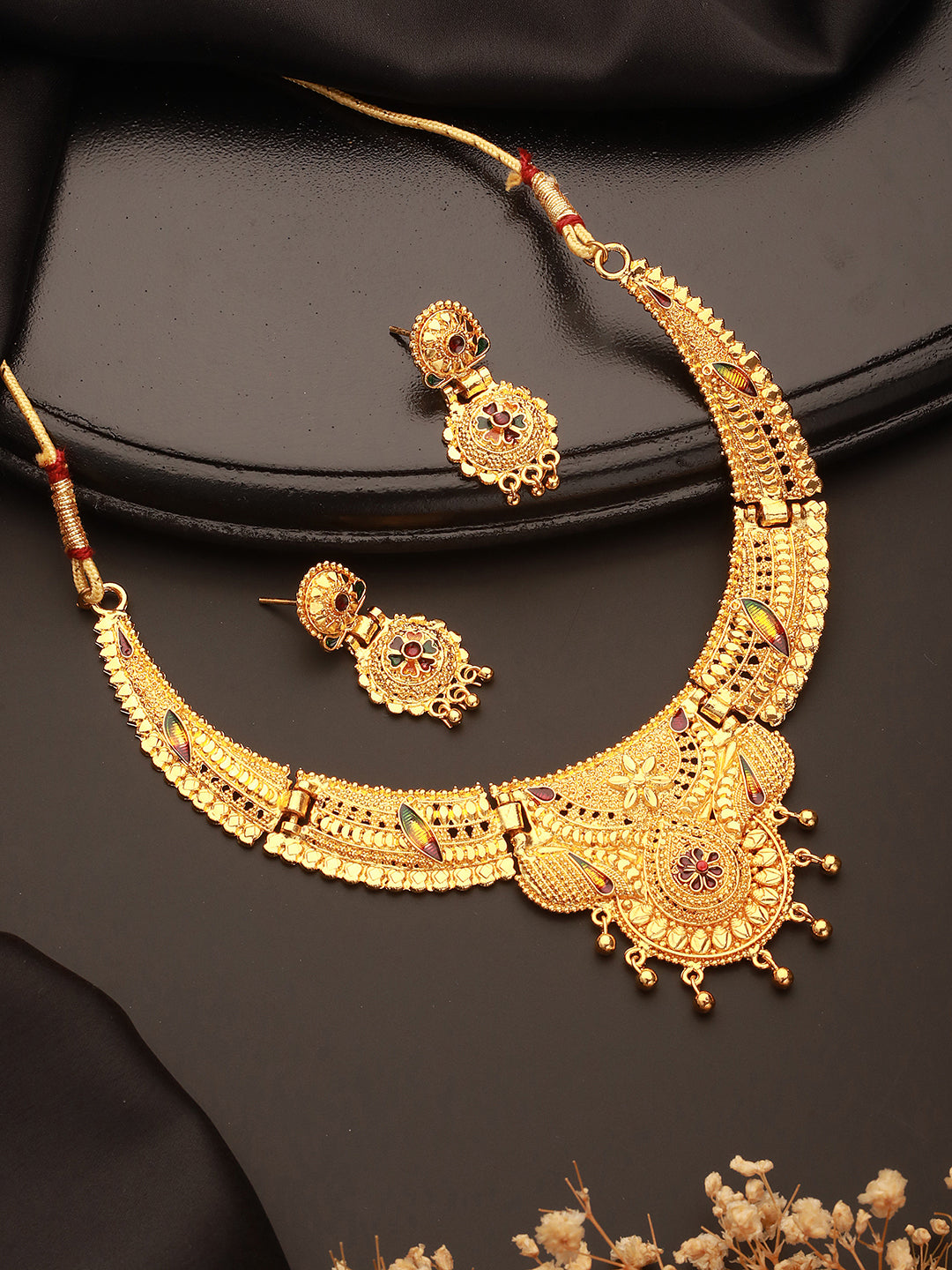 Jazz And Sizzle 22K Gold Plated  Circular Design Necklace Set with Matching Earrings Dubai Style Jewelry Set