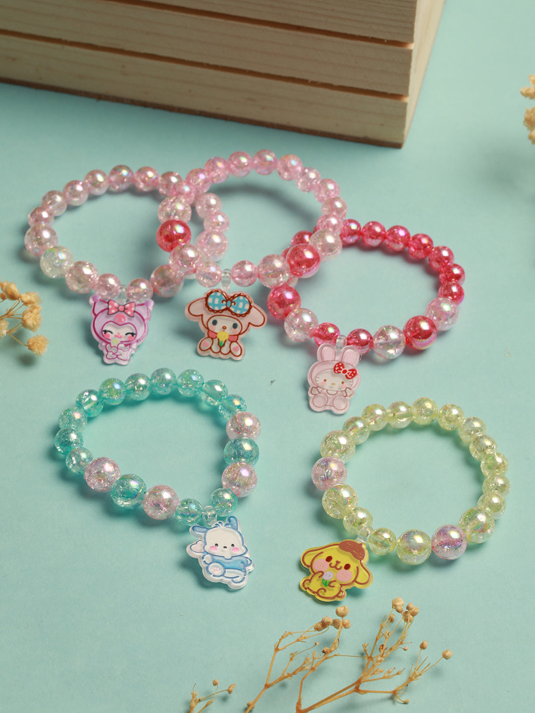 Women Set Of 5 Beaded Elasticated Bracelets