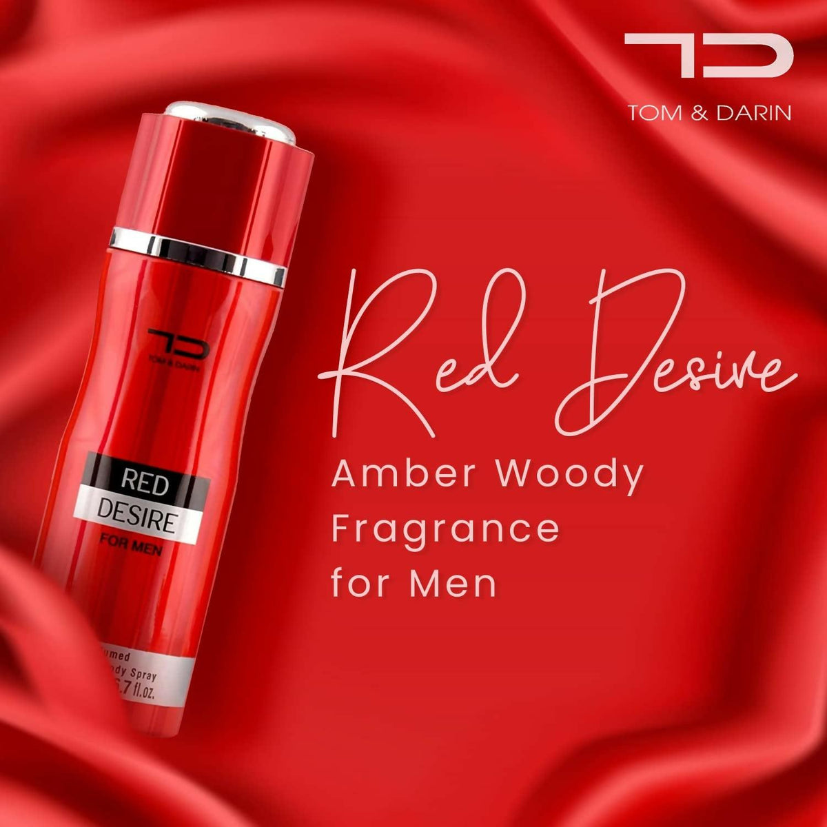 Tom & Darin Red Desire Energy Fresh Body Spray Exclusive Amber Woody Fragrance For Men (200ml) - HalfPe