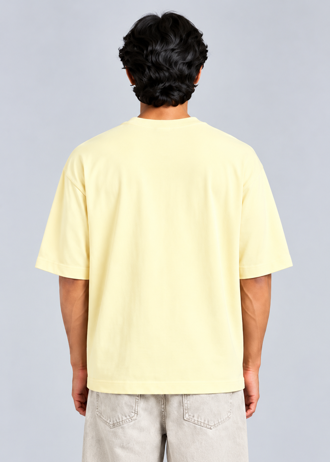 HUSTLE Men's Crew Neck Oversized Tees - Cream