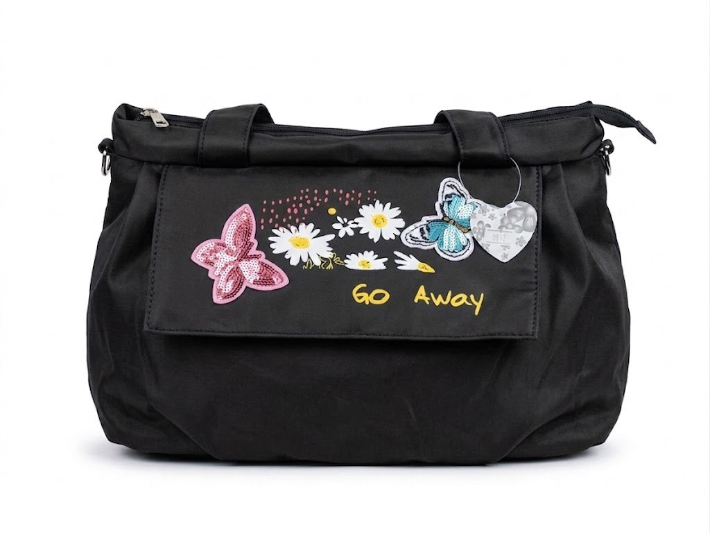 Buddy Cares Women Floral & Butterfly Embroidered Shoulder Bag | Adjustable Crossbody Strap – Black – view 4 – Buddy Cares