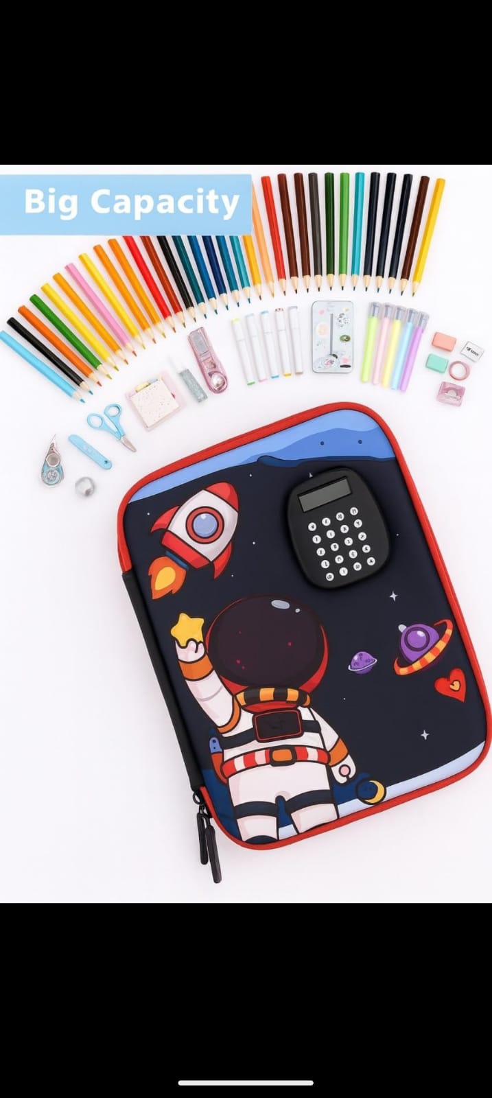 Astronaut Theme Large Capacity EVA Pencil Case with Calculator with Zippered Hard Shell Stationery Organizer for Kids JR Enterprise