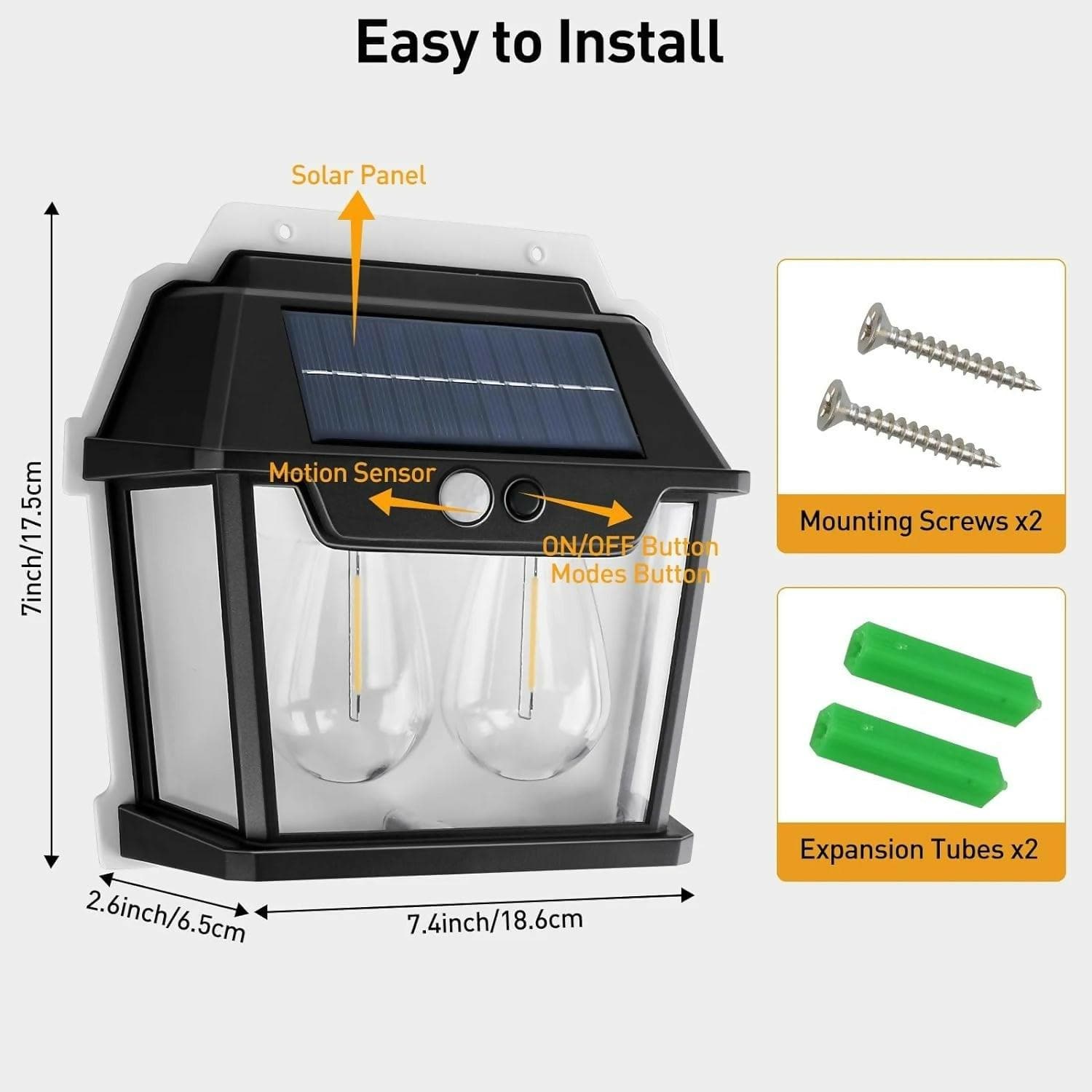 Solar Wall Lights Outdoor Waterproof Led Tungsten Filament Bulb Human Induction 3 Modes (2 bulbs) - HalfPe