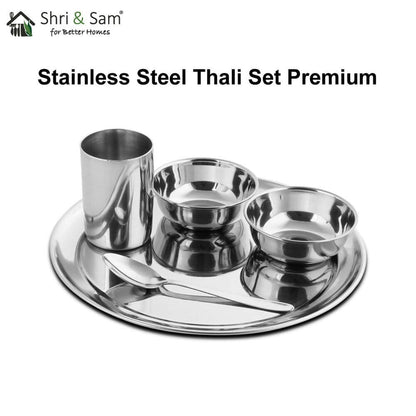 Stainless steel thali set premium (Contains: bhojan plate, spoon, 2 cups, and one glass )