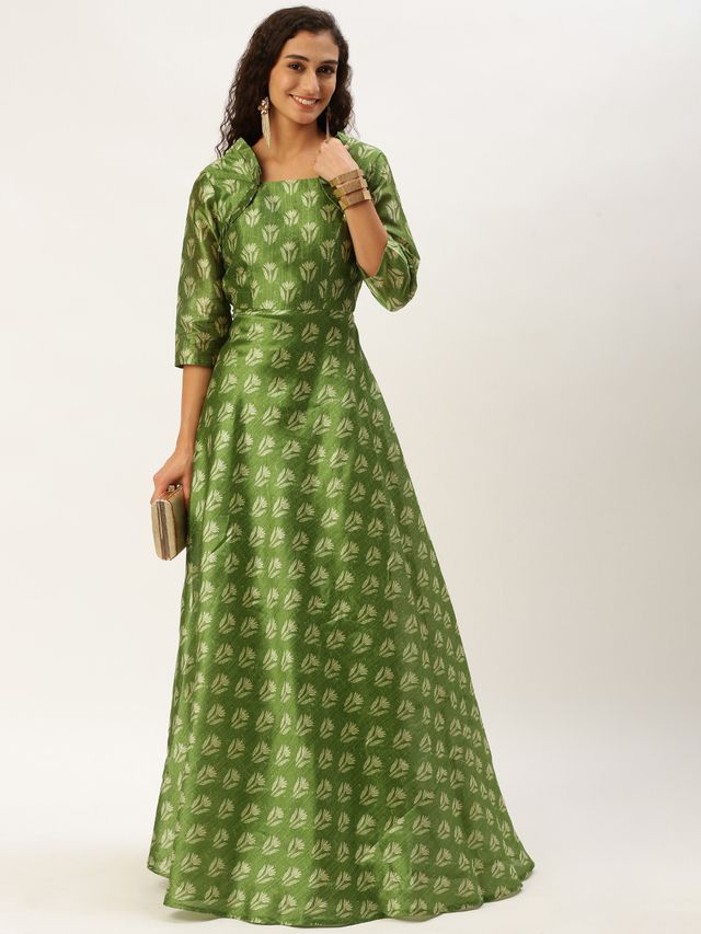 Bollywood Vogue Ready To Wear Green Digital Printed Maxi Dress