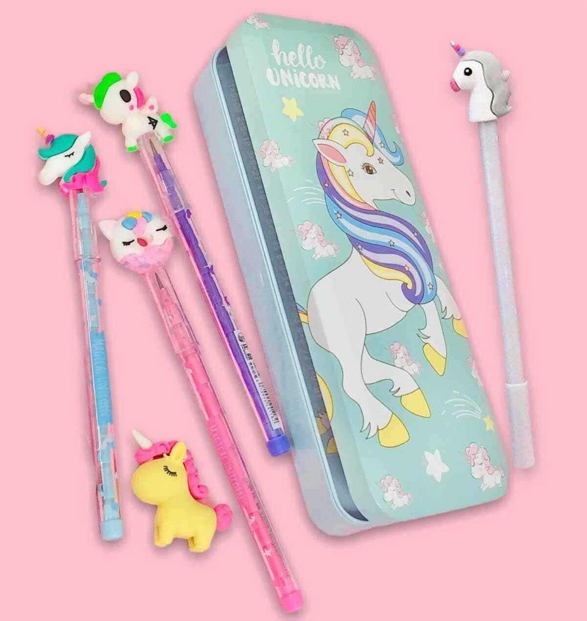 Unicorn Pencil Geometry Box With Eraser and Gel Pen. - HalfPe