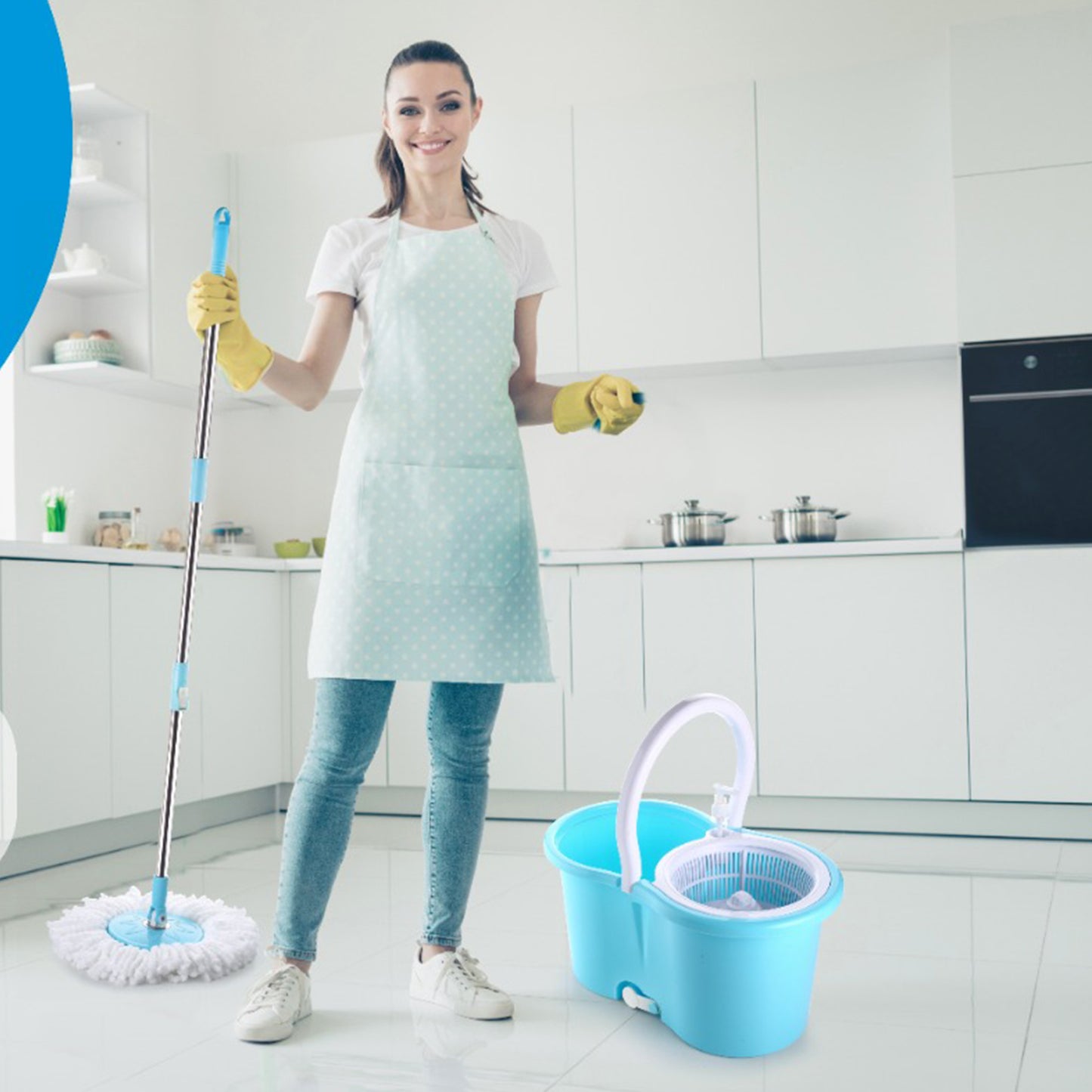 Plastic Spinner Bucket Mop 360 Degree Self Spin Wringing With 2 Absorbers For Home And Office Floor Cleaning Mops Set