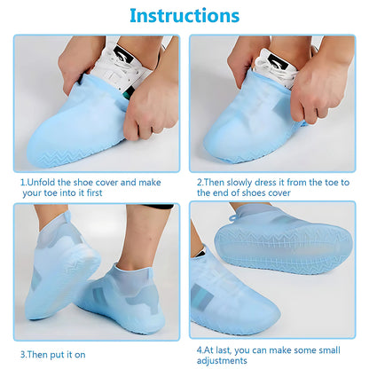 Blue Non-slip Silicone Rain Reusable Anti Skid Waterproof Fordable Boot Shoe Cover (1 Pair)