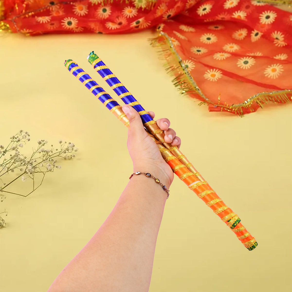 Traditional Decorative Dandiya Sticks Pair For Navratri Garba (2 Pc) HP DD