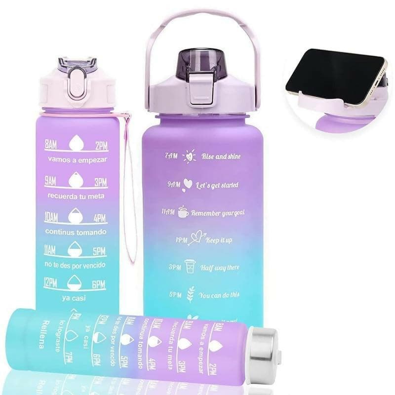 Unbreakable Leakproof Motivational Water Bottle With Phone Holder (Set of 3 Pcs) - HalfPe