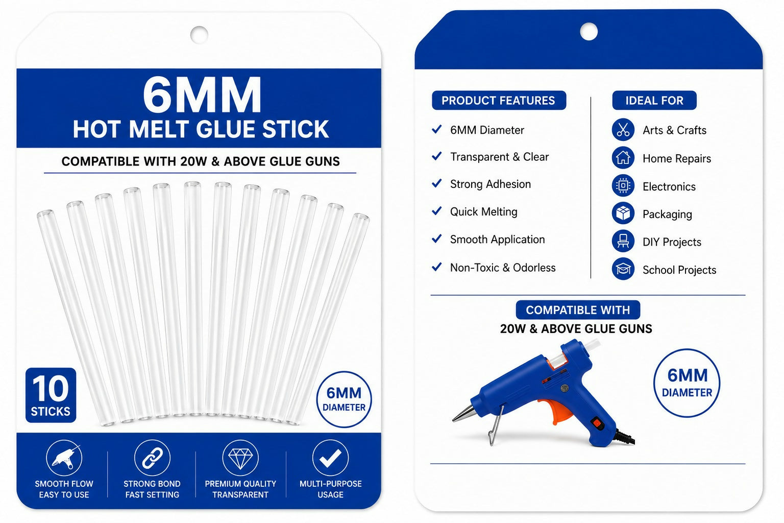JPS 6 MM for 20 watt and above glue gun 6 mm Transparent Glue Sticks For 20w Hot Melt Glue Gun, Adhesive Gluesticks For Arts, Crafts, Electronics, Repairing & Home Use. [6 mm - 10 Sticks] Glue Sticks.
