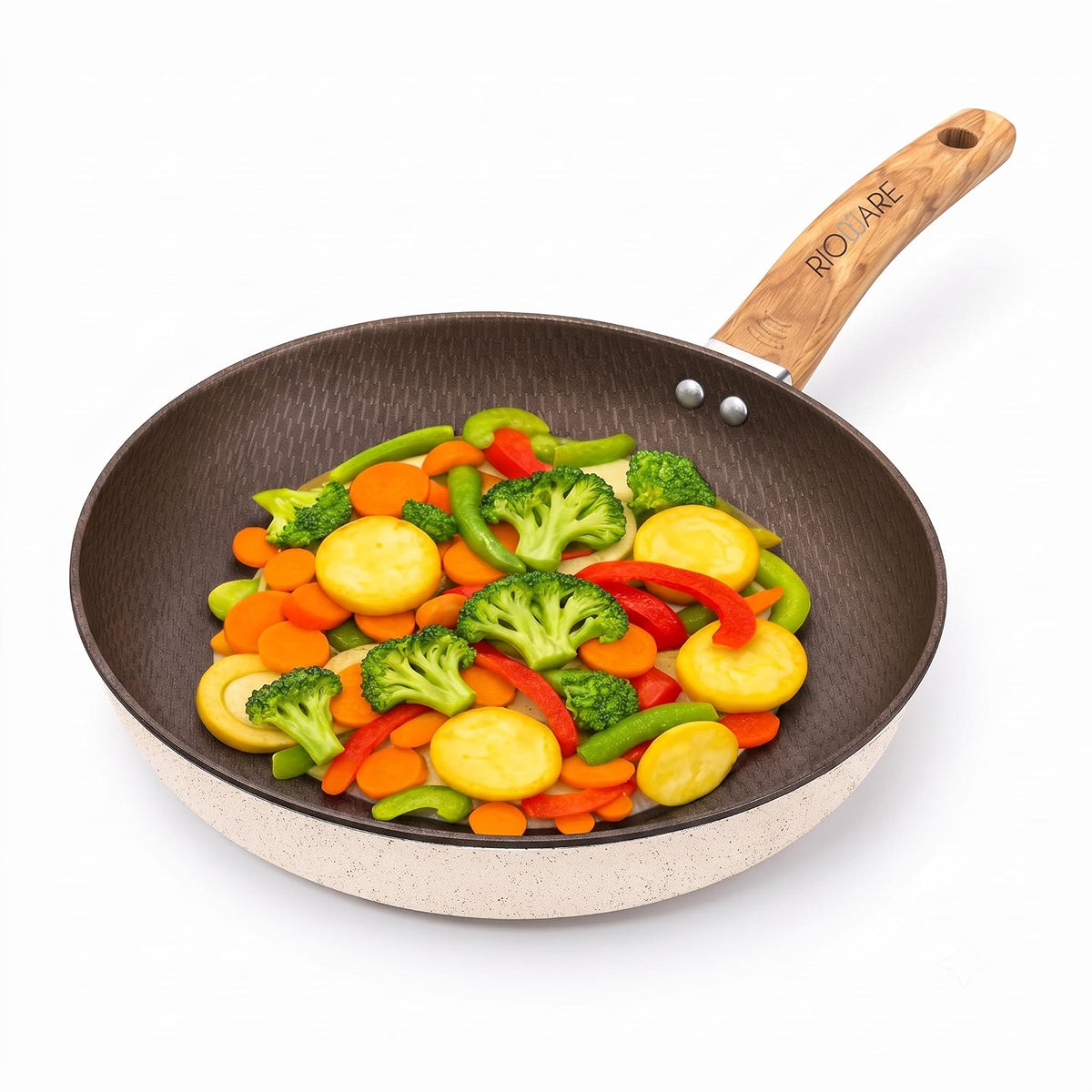 Rioware Non-Stick Maifan Frying Pan (3L) | 5-Layer Non-Stick Coating | Induction, Ceramic, Electric & Gas Compatible | Dishwasher Safe |Multipurpose Pan for Eggs, Stir-Fry (28CM, Maifan Frypan Black)