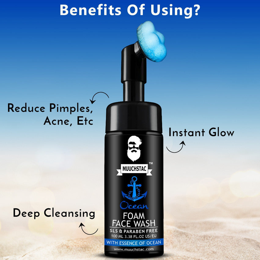MUUCHSTAC Ocean Foam  for Men - Inbuilt Brush, Fights Acne & Pimple, Skin Brightening, All Skin Types Face Wash (100 ml)