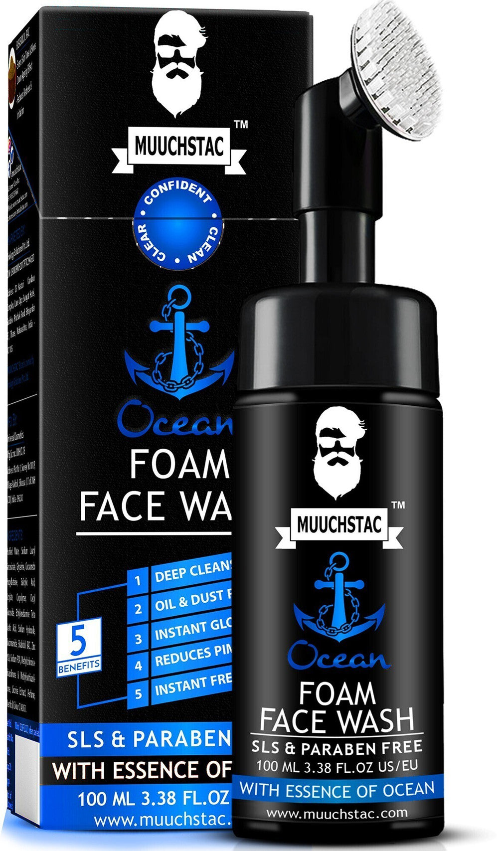 MUUCHSTAC Ocean Foam  for Men - Inbuilt Brush, Fights Acne & Pimple, Skin Brightening, All Skin Types Face Wash (100 ml)