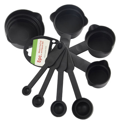 Plastic 4 measuring cups and 4 measuring spoons (8 Pcs Black)