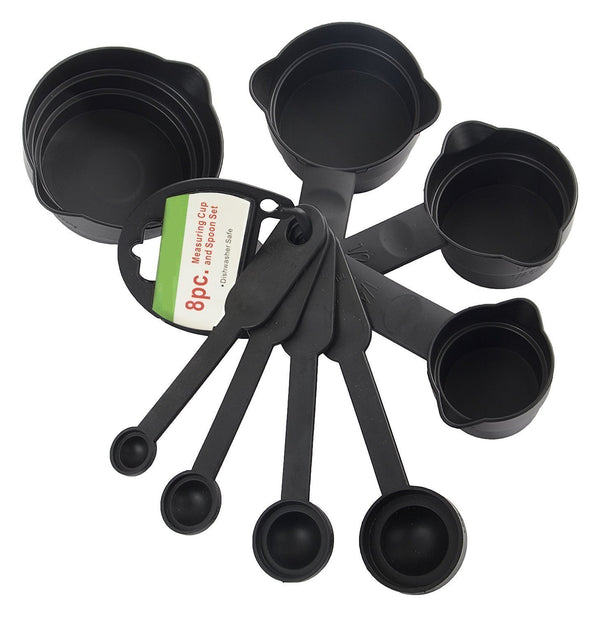 Plastic 4 measuring cups and 4 measuring spoons (8 Pcs Black)
