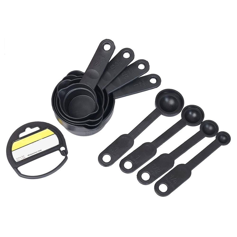 Plastic 4 measuring cups and 4 measuring spoons (8 Pcs Black)