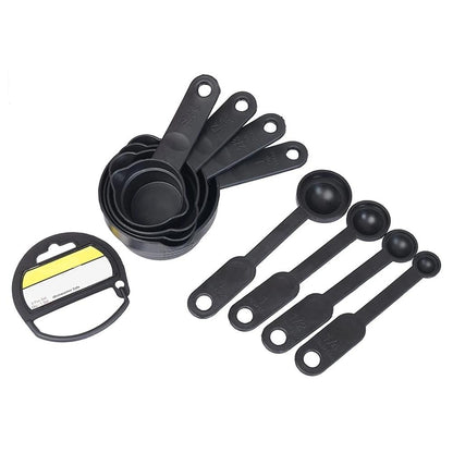 Plastic 4 measuring cups and 4 measuring spoons (8 Pcs Black)