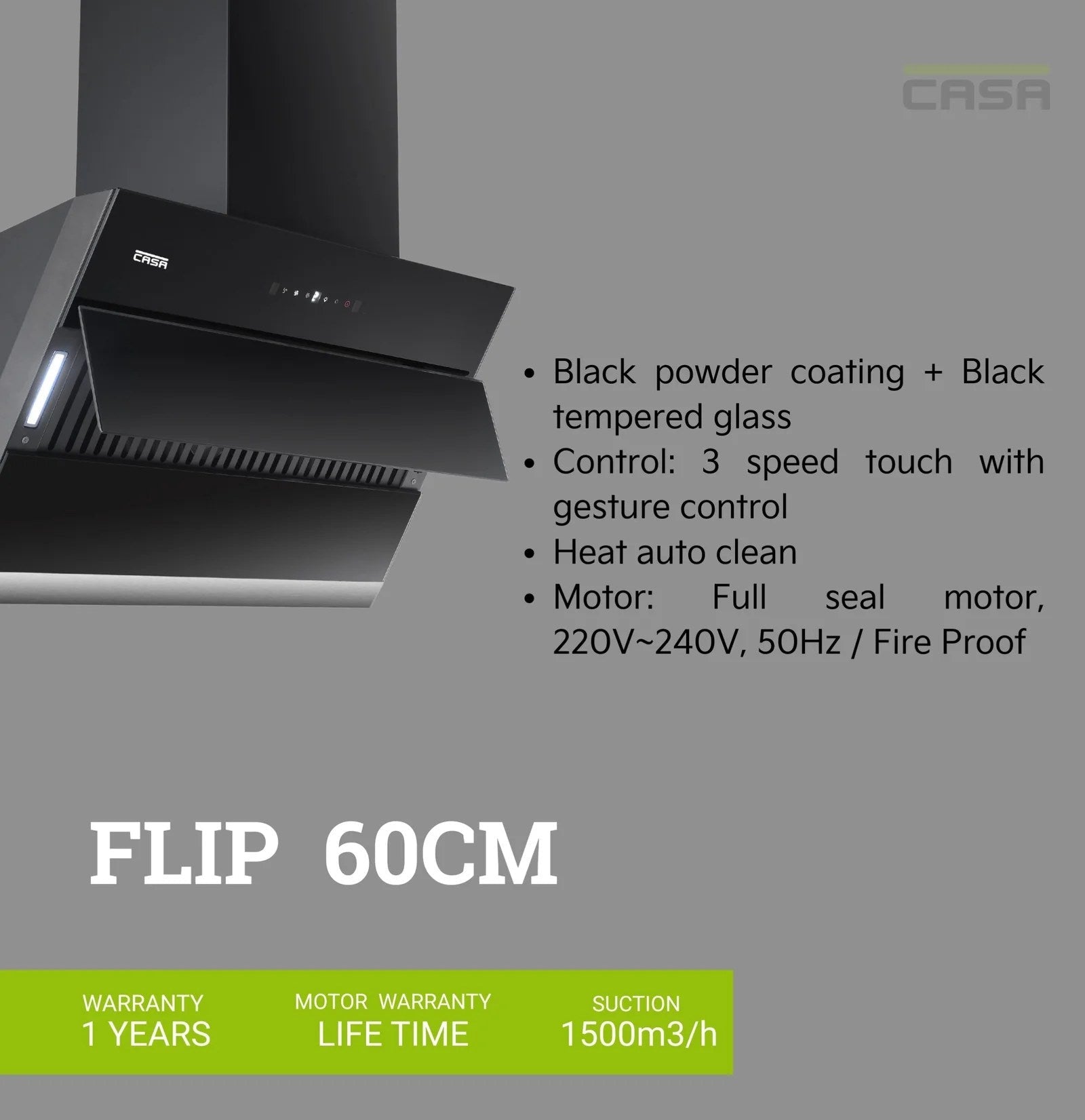 Casa Flip 60cm Black Chimney CASA Home Appliances