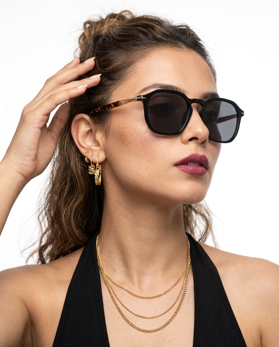 Eyejack Black Square Sunglasses for Men and Women - Style 1085 - worn by a male model (image 3)