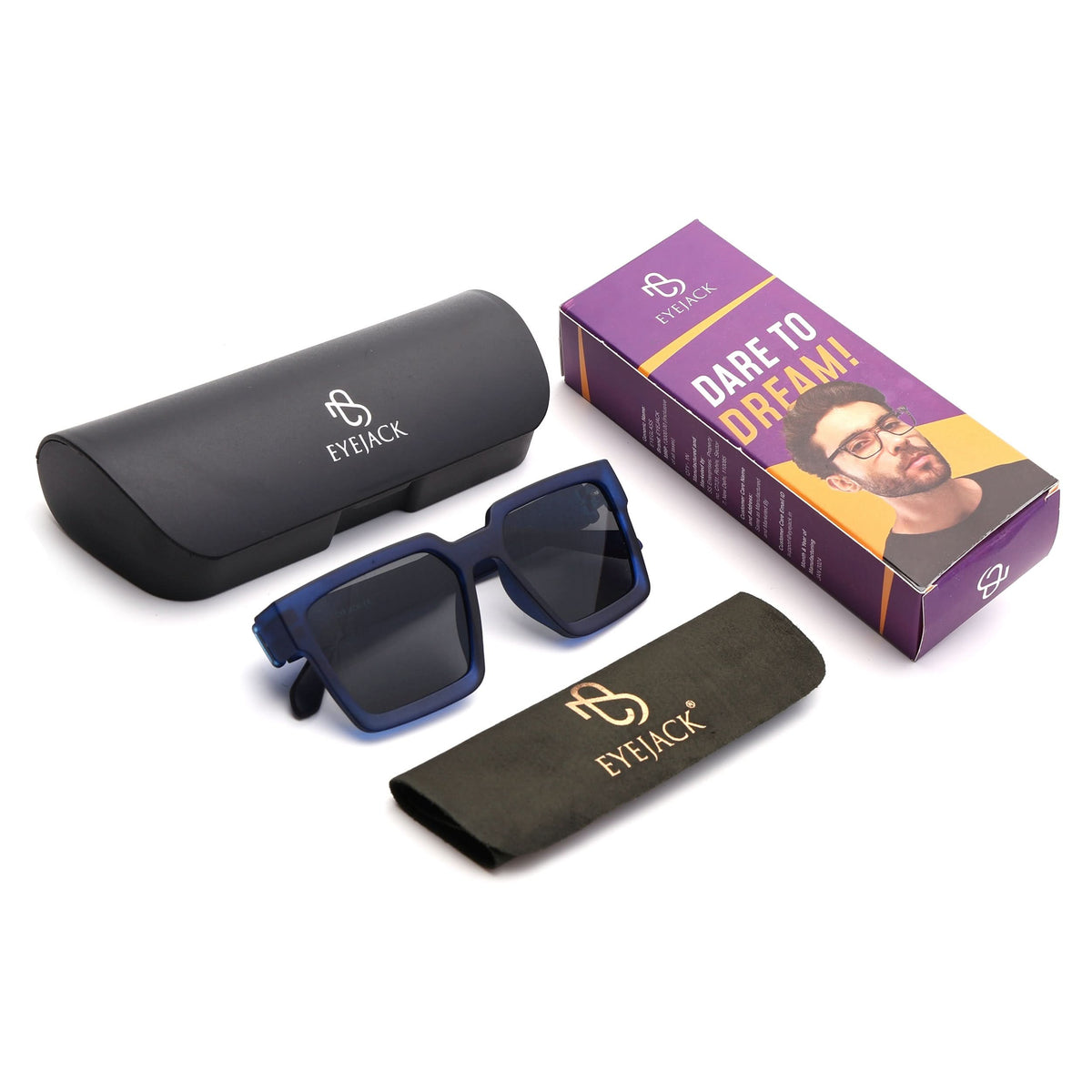 Eyejack Blue Square Sunglasses for Men and Women - Style 1030 - detail view
