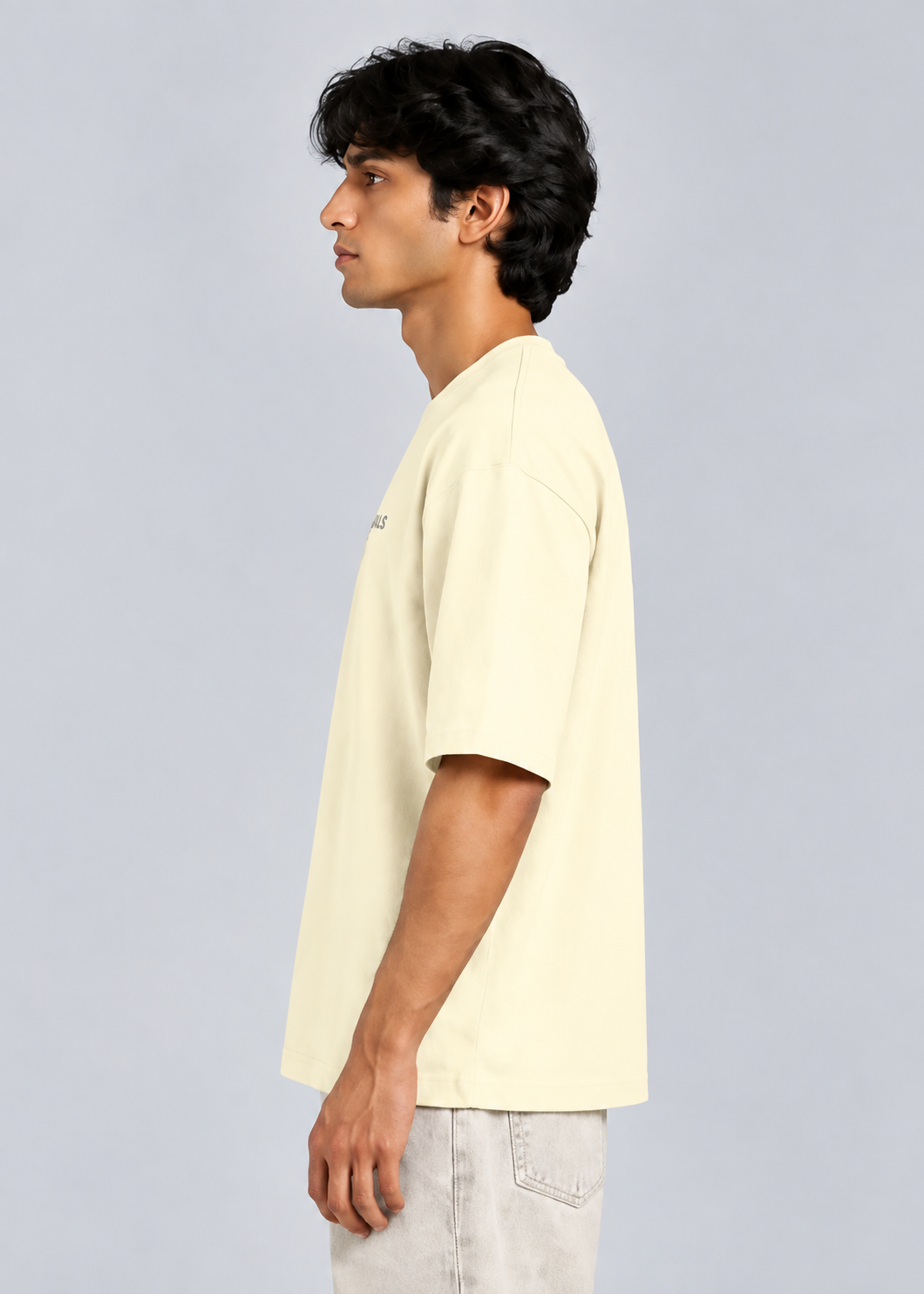 HUSTLE Men's Crew Neck Oversized Tees - Cream