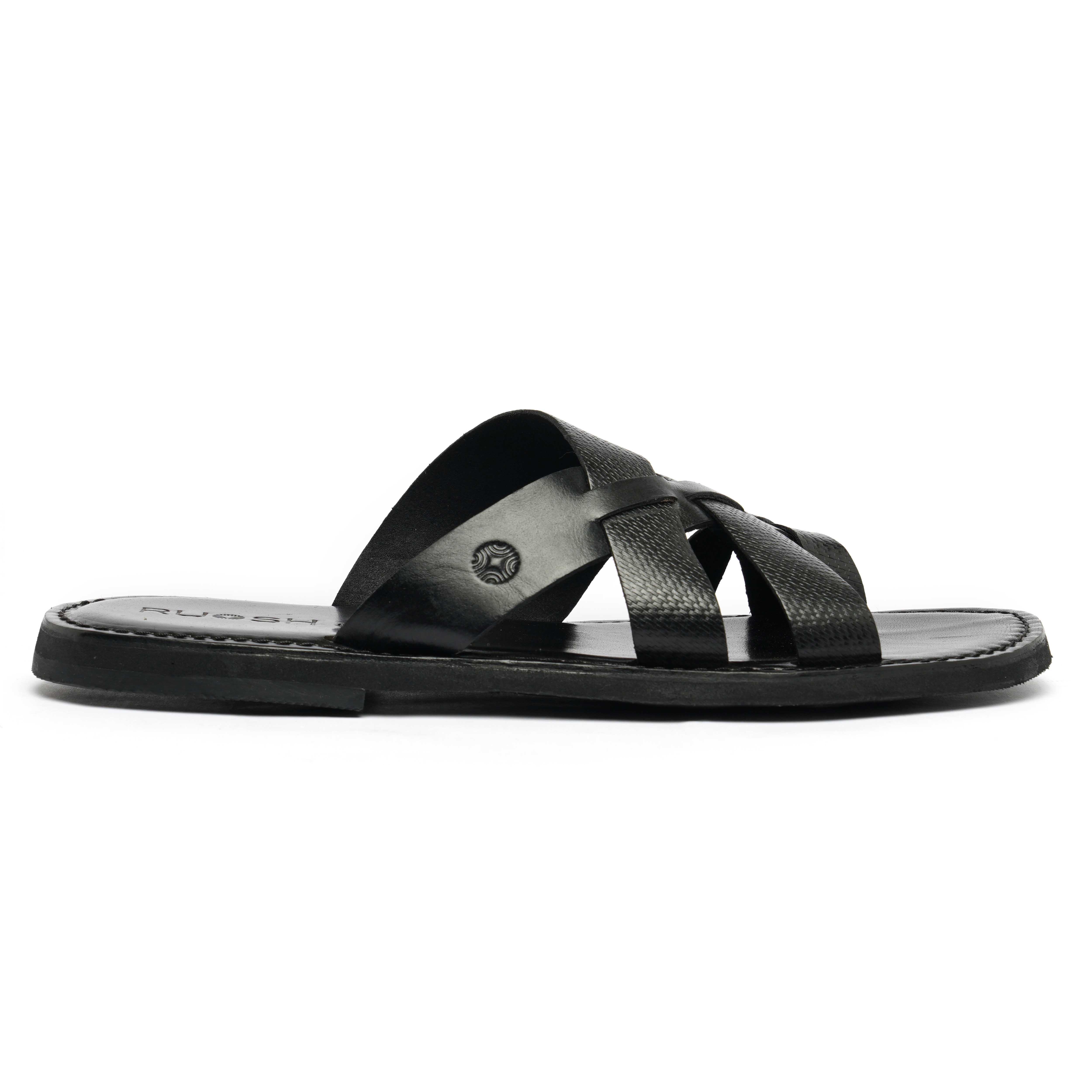The Pisa Ruosh Men Black Cross Strap Slipper