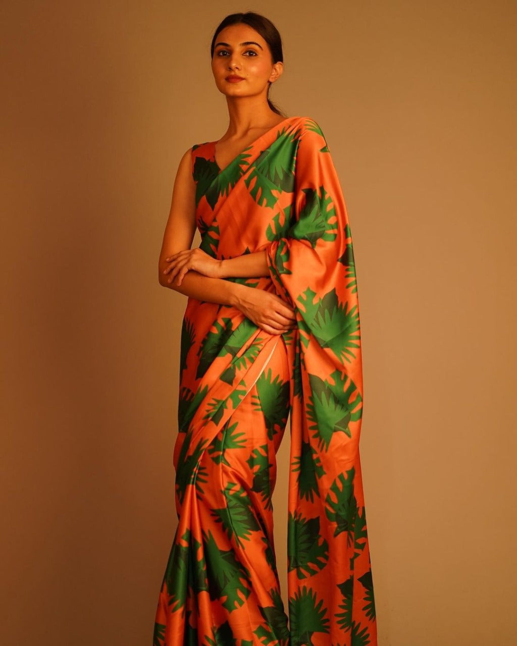 Special Sunset Colored Orange Satin Saree With Unstitched Blouse