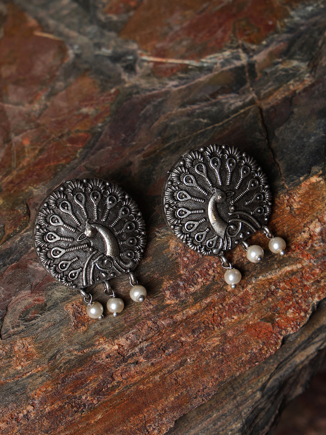 Oxidized Peacock Shaped Stud Earrings