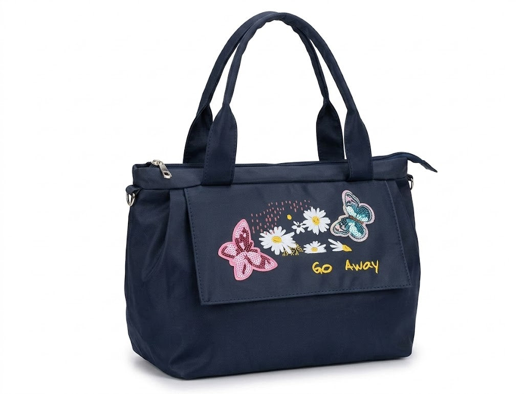 Buddy Cares Women Floral & Butterfly Embroidered Shoulder Bag | Adjustable Crossbody Strap – Navy Blue – view 2 – Buddy Cares