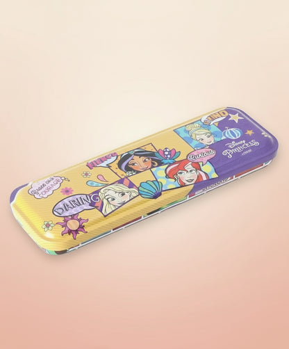 HMI Disney & Marvel Jumbo Metal Pencil Box with Oil Matte Infusion Finish, in Princess, Belle Princess, Avengers & Spider Man Characters, 2 levels (Princess)