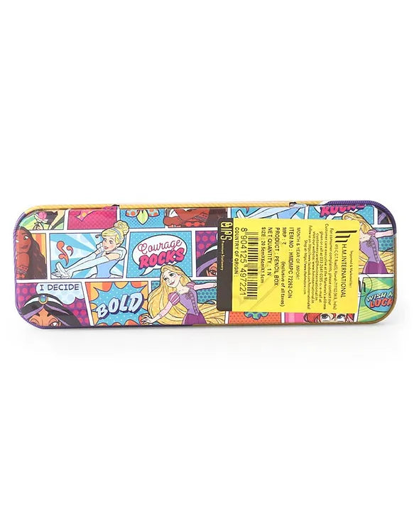 HMI Disney & Marvel Jumbo Metal Pencil Box with Oil Matte Infusion Finish, in Princess, Belle Princess, Avengers & Spider Man Characters, 2 levels (Princess)