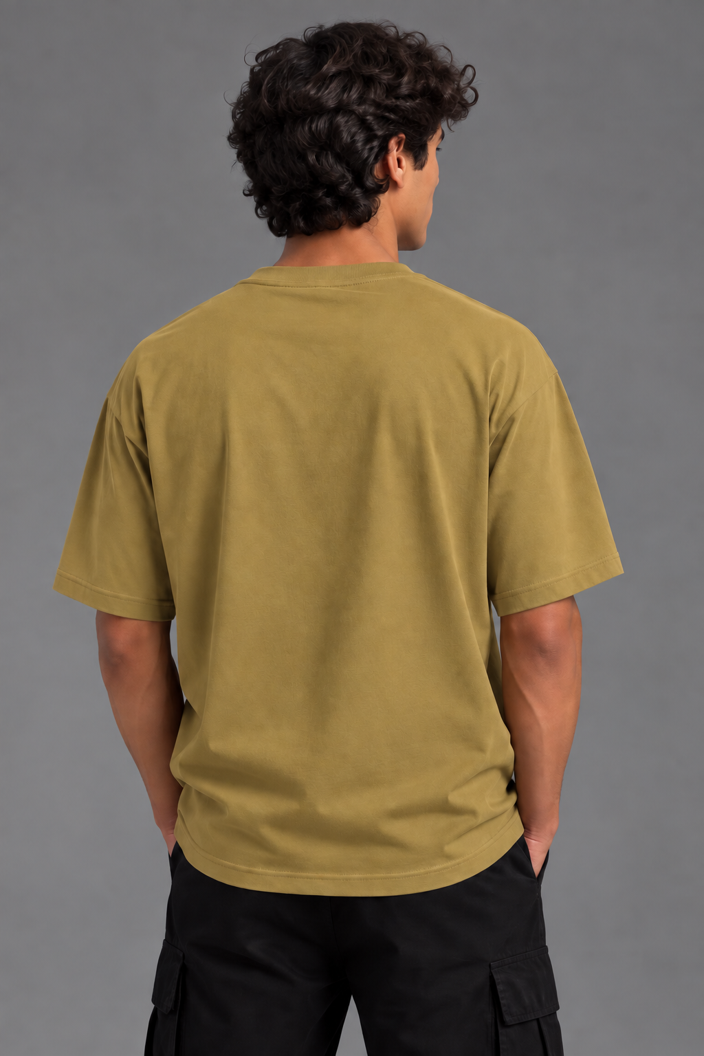 HUSTLE Essentials Men's Crew Neck Oversized Tees - Golden Olive