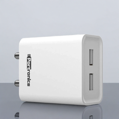 Portronics Adapto 66M 2.4A Charger with Dual USB Port (White)
