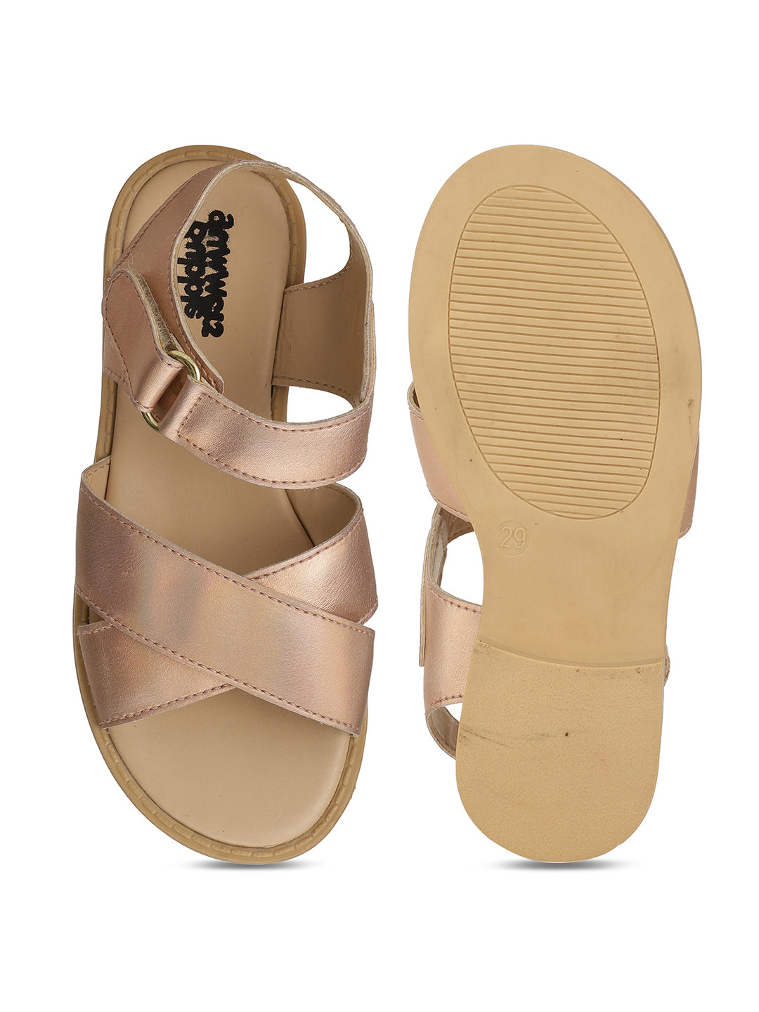 Bubblegummers Girl's Gold Flat Sandal With Buckle Closure - Gold - View 4
