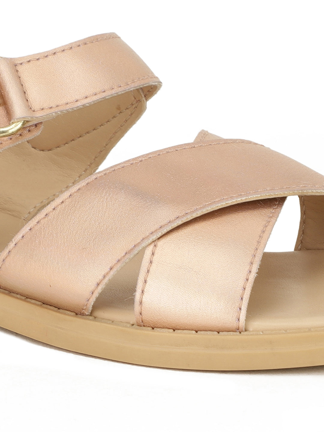 Bubblegummers Girl's Gold Flat Sandal With Buckle Closure - Gold - View 5