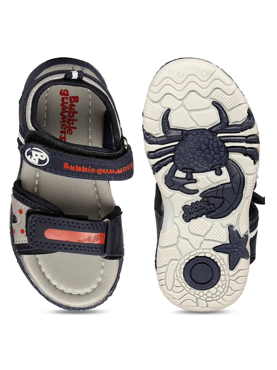 Bubblegummers Boy's Navy Blue Velcro Strap Sporty Sandal - Navy Blue - View 4
