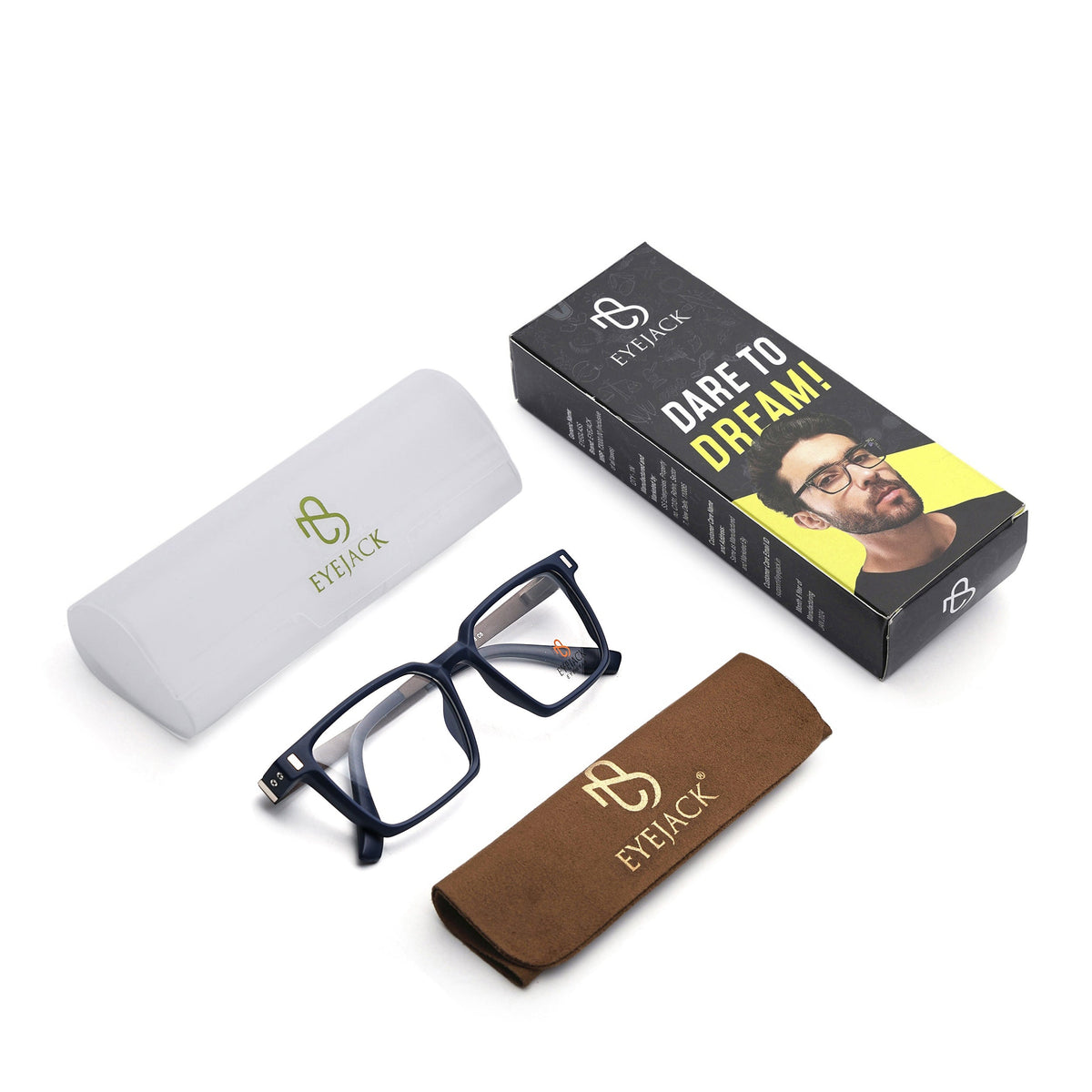 Eyejack Blue Rectangle Eyeglasses for Men and Women - Style 2454 - with box packaging