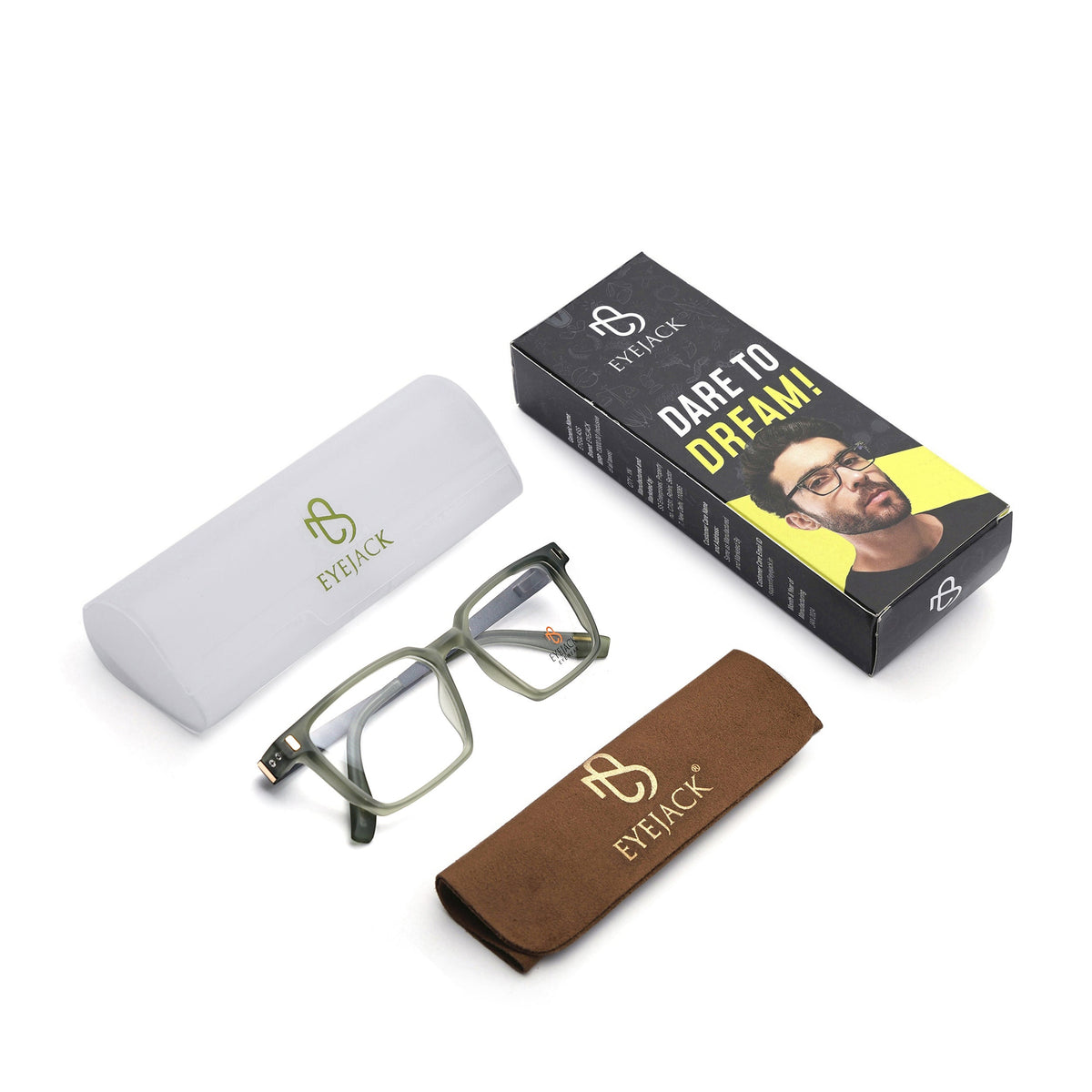 Eyejack Olive Rectangle Eyeglasses for Men and Women - Style 2458 - with box packaging