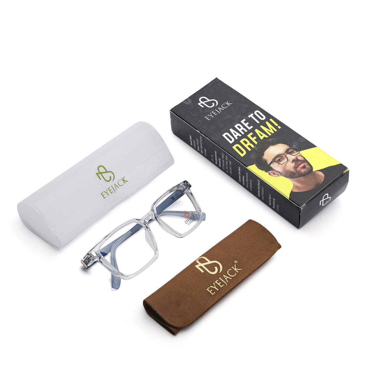 Eyejack Transparent Rectangle Eyeglasses for Men and Women - Style 2459 - with box packaging