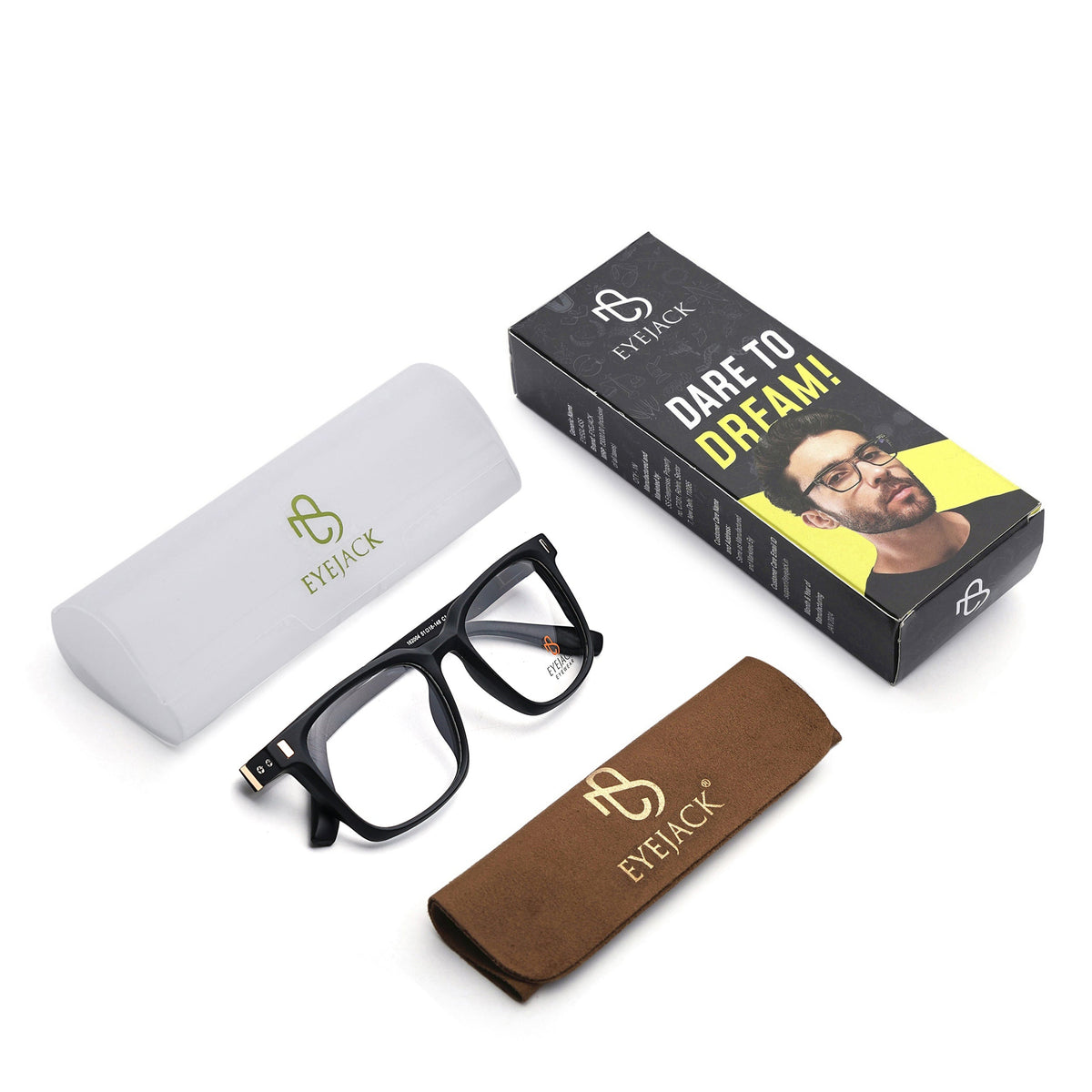Eyejack Black Wayfarer Eyeglasses for Men and Women - Style 2472 - with box packaging