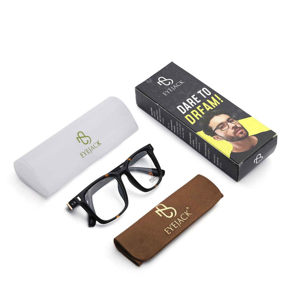 Eyejack Black & Brown Wayfarer Eyeglasses for Men and Women - Style 2474 - with box packaging