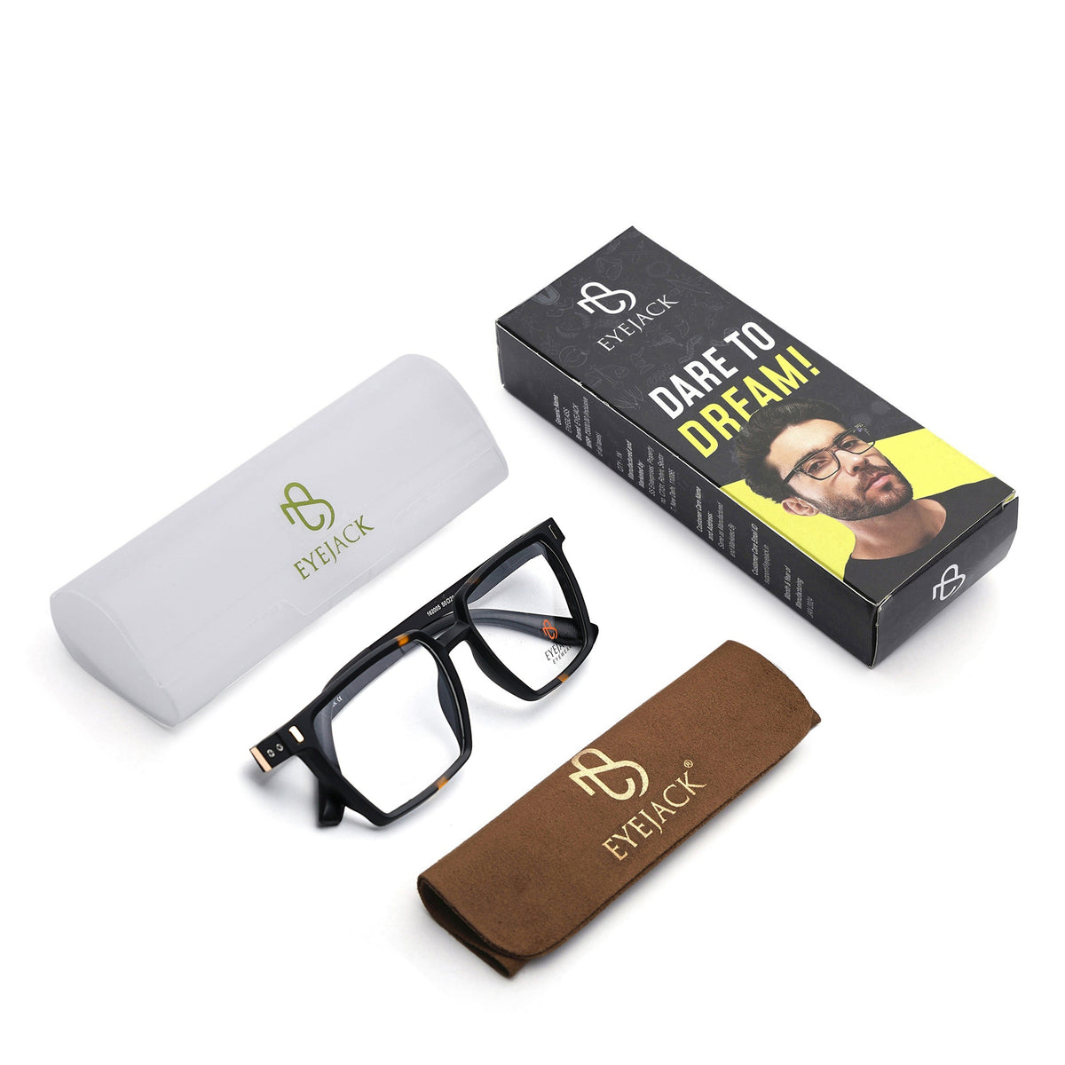 Eyejack Black & Brown Wayfarer Eyeglasses for Men and Women - Style 2486 - with box packaging
