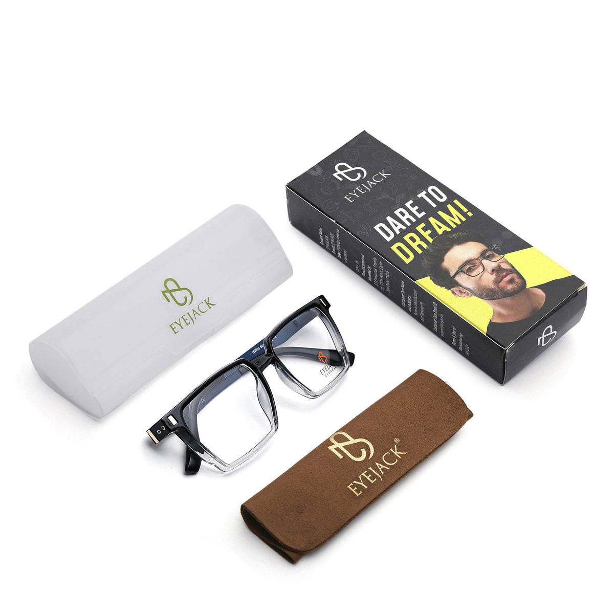 Eyejack Black & Transparent Wayfarer Eyeglasses for Men and Women - Style 2487 - with box packaging