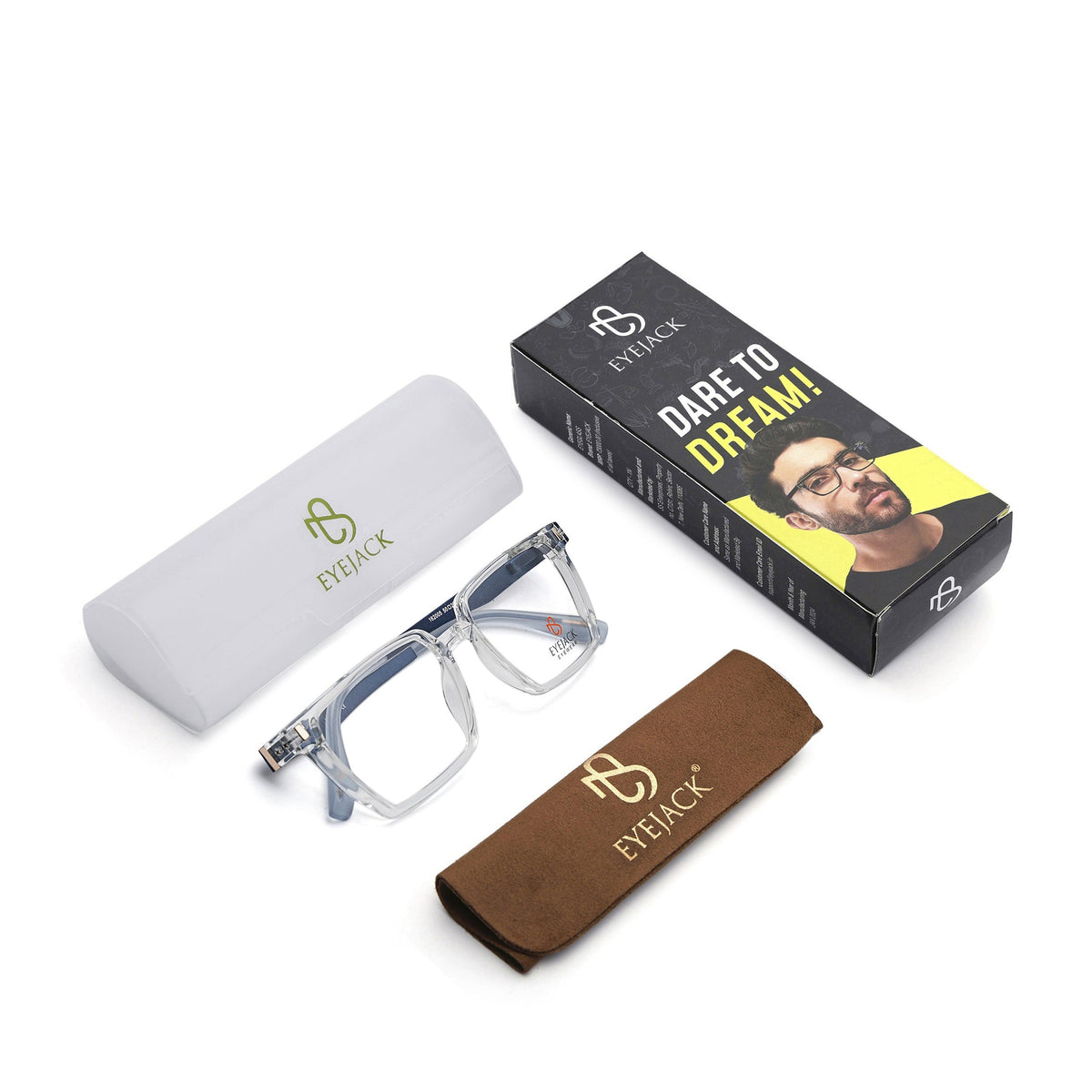 Eyejack Transparent Wayfarer Eyeglasses for Men and Women - Style 2496 - with box packaging