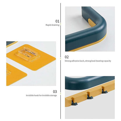 Wall Mounted Double Bar Towel Holder With Hooks  Multifunctional Adjustable Towels Rack For Kitchenbathroom  Folding Towel Shelf