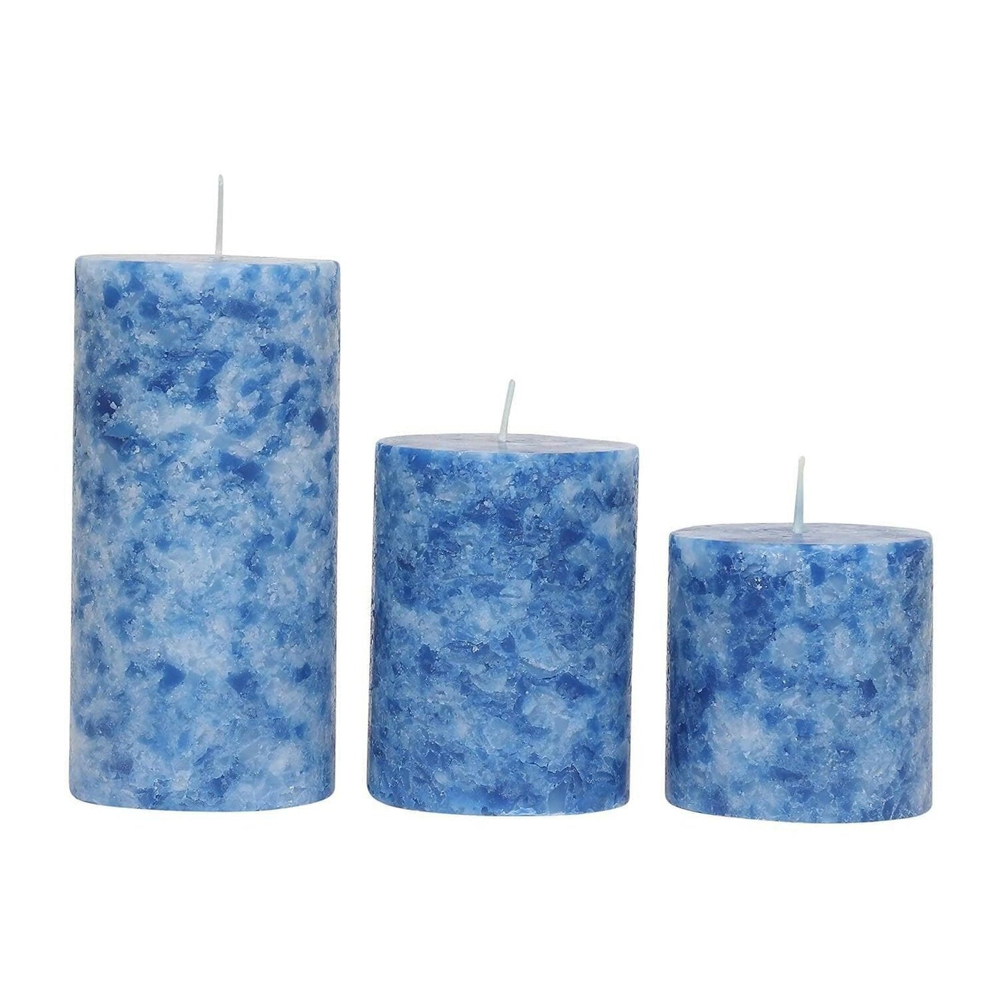 PROSPERRO LUMO by Parkash Candles PARRAFIN Wax Pillar Candle Blue and White, 3X3, 3X4, 3x6 inches (Set of 3) - HalfPe