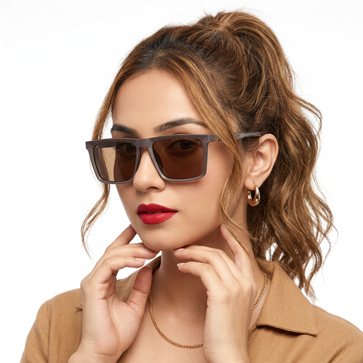Eyejack Brown Square Sunglasses for Men and Women - Style L769 - worn by a male model (image 5)