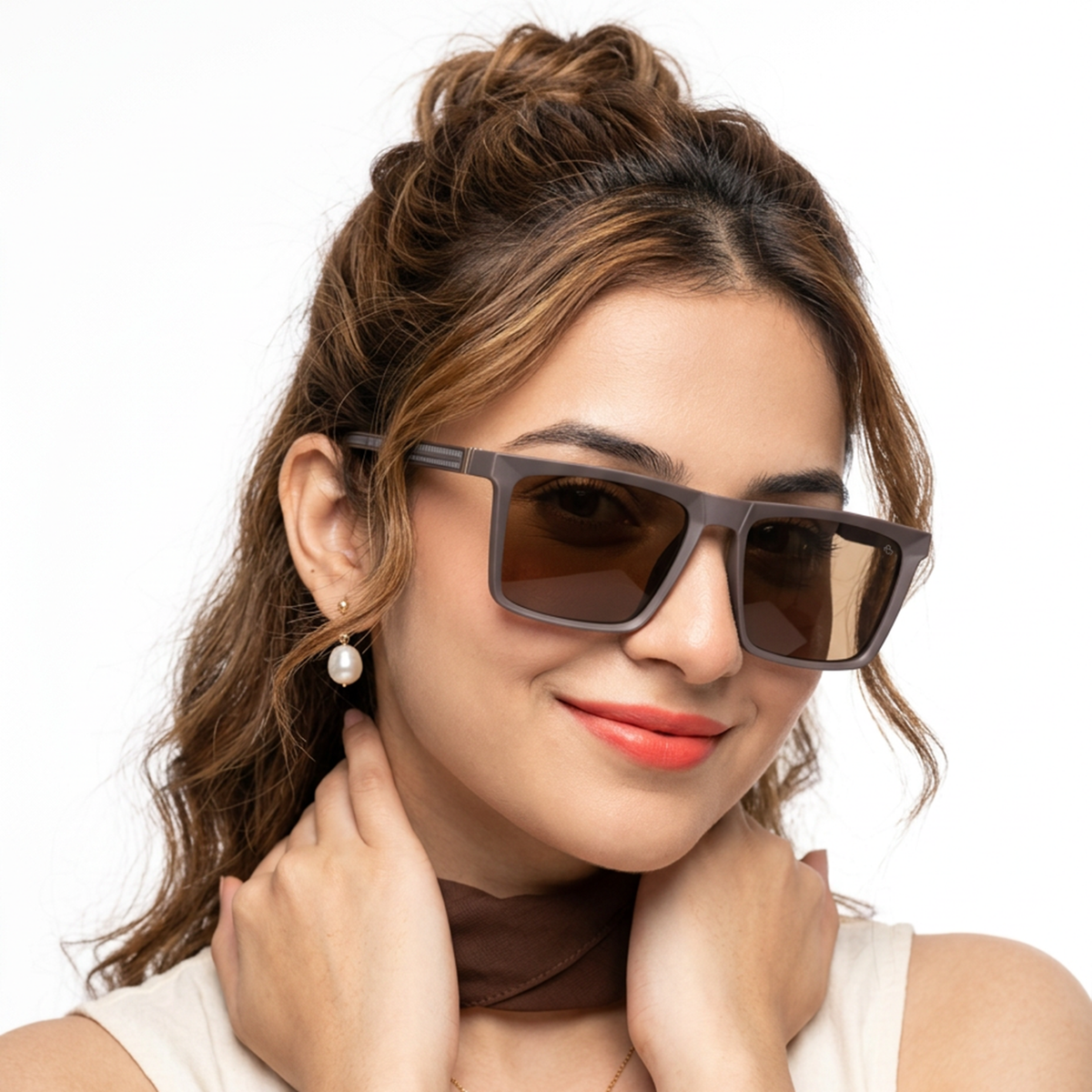 Eyejack Brown Square Sunglasses for Men and Women - Style L769 - worn by a male model (image 3)